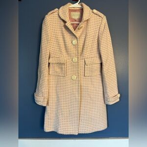 Banana republic; full length pink and white knitted formal coat, size Small